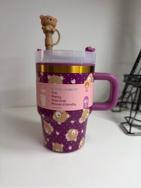 Pretty Purple Bear Kids Travel Mug with Handle